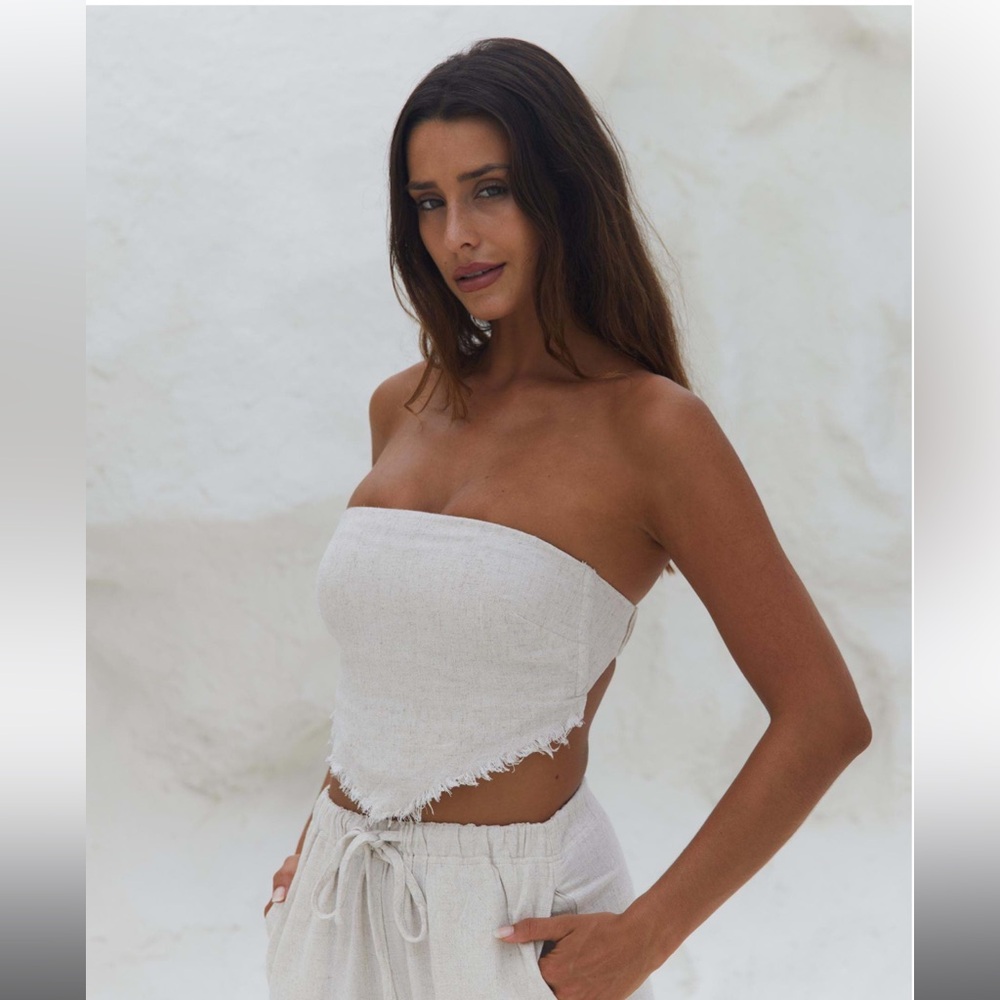 Chic White Strapless Top and Pants Set